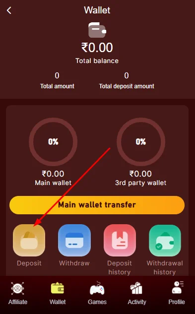 Click on deposit